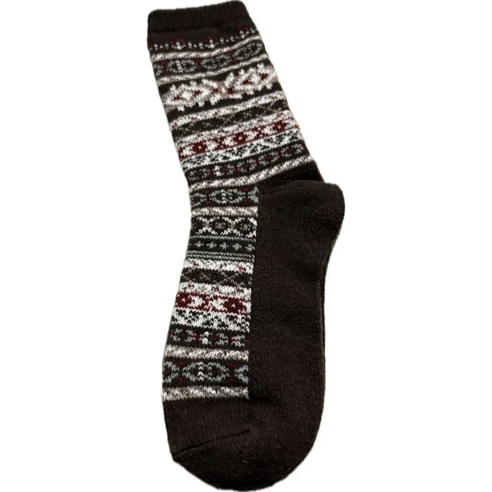 Dearfoams Brown Print & Fair Isle Logo Ribbed Trim Stretch Boot Socks-2 Pairs